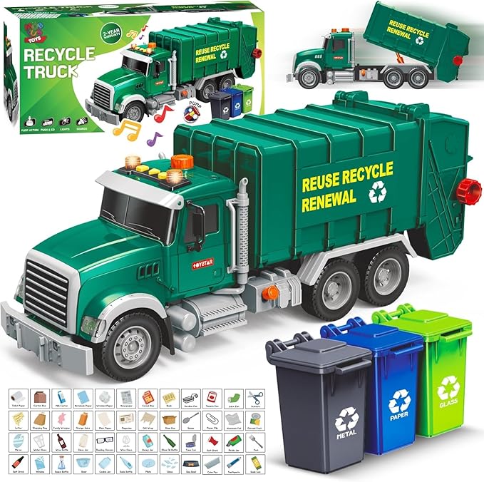 Mobius Garbage Truck Toy – Recycling Vehicle with Lights & Sounds | Educational Eco Play Truck for Kids Ages 3–7