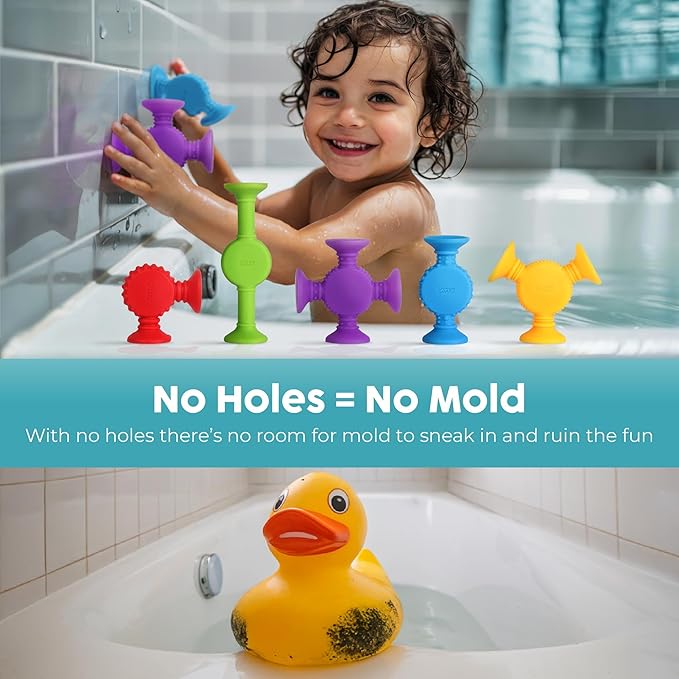 BUNMO Stocking Stuffers for Kids - Toddler Suction Bath Toys - Connect, Build, Create - Toddler Stocking Stuffers - Fine Motor Skills - Stimulating Sensory Fun - Textured 44 Pack