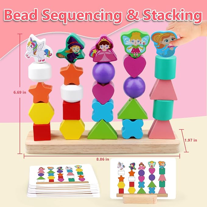 Vinlon Montessori Toys for Toddlers 2 3 4 Years Old -Princess Unicorn Fairy Mermaid Shapes Sorting Stacking Vivid Colors, Early Learning Educational Toys Easter Basket Stuffers Valentine's Day Gift - Image 4