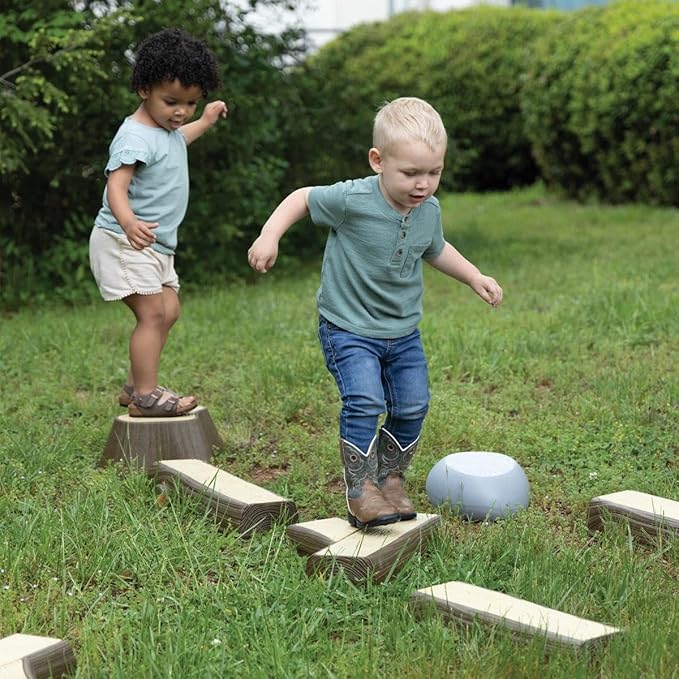 Kaplan Early Learning Timber Trail Stepping Logs Set - 16-Piece Balance and Sensory Play for Toddlers - Indoor & Outdoor Gross Motor Activity Toy for Ages 18+ Months