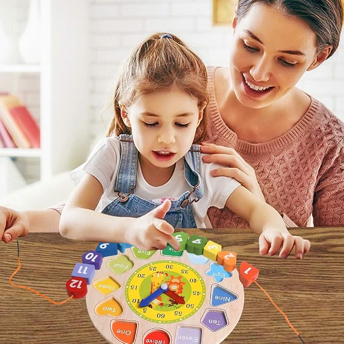 Wooden Sorting Clock Toy for Kids 3-5 Years Old, Montessori Shape Color & Animal Puzzle, Educational Learning Gift for Teaching Time, Numbers, and Fine Motor Skills - Image 6