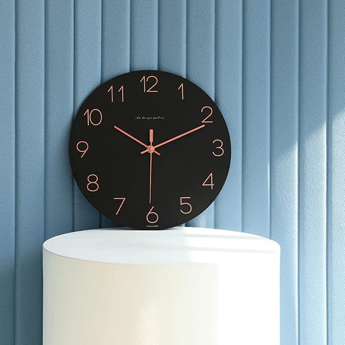 mooas Flatwood Wall Clock (Black),12" Non-Ticking Sweep Movement - Image 6