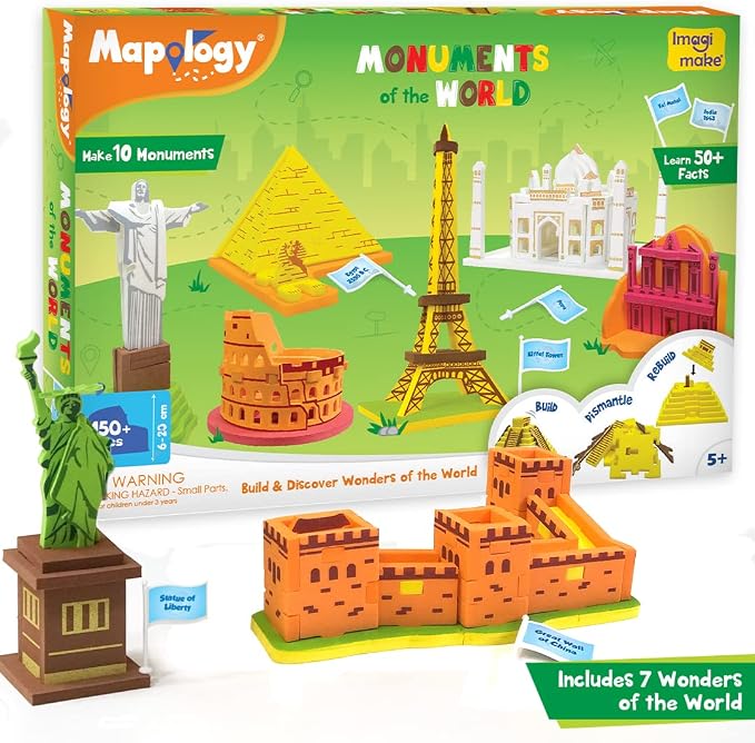 Imagimake Mapology World Map Puzzle & Monuments of World Bundle | 3D Puzzles for Kids | Learn Wonders of the World, Country and Capitals for Kids Ages 5 6 7 8 9 10 11 12 13 Years - Image 6