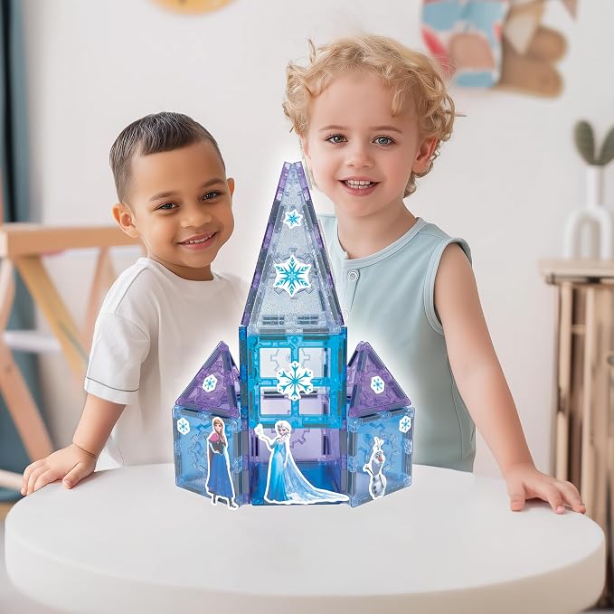 Tytan Toys Disney Frozen Magnetic Tiles Princess Castle - 20-Piece STEAM Building Set with Glitter Tiles & Elsa, Anna, Olaf Stickers - Educational Frozen Toys for Girls Age 3-4+ - Image 8