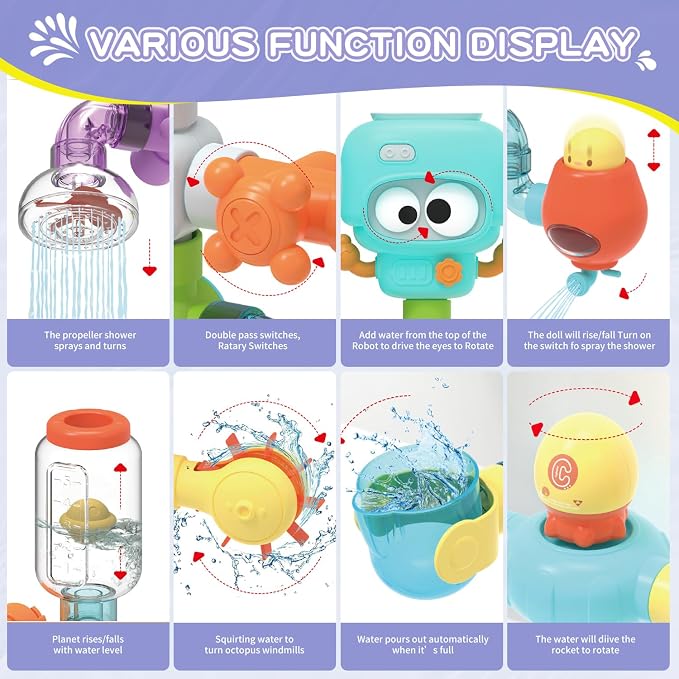 STEM Building Bath Toys for Kids Ages 3-8 | DIY Water Pipe Assembly Kit with Suction Cups | Educational Bathtub Toys for Toddlers 3+ | Creative Tub Time Birthday Gifts for Boys & Girls - Image 3