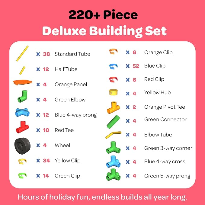 Tubelox STEM Building Toy Set - 220 Piece Life-Size Construction Kit for Kids | PVC Pipe Blocks for Forts, Towers & Creative Engineering Play | Durable Indoor/Outdoor STEM Toy | Ages 3+ - Image 5