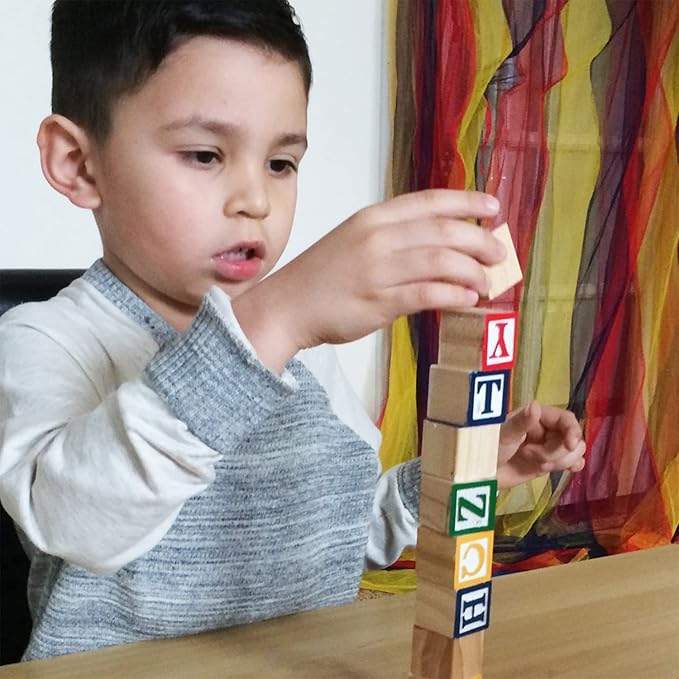 Skoolzy Wooden ABC Blocks - 120 Pc Stacking Set for Toddlers Ages 2+
