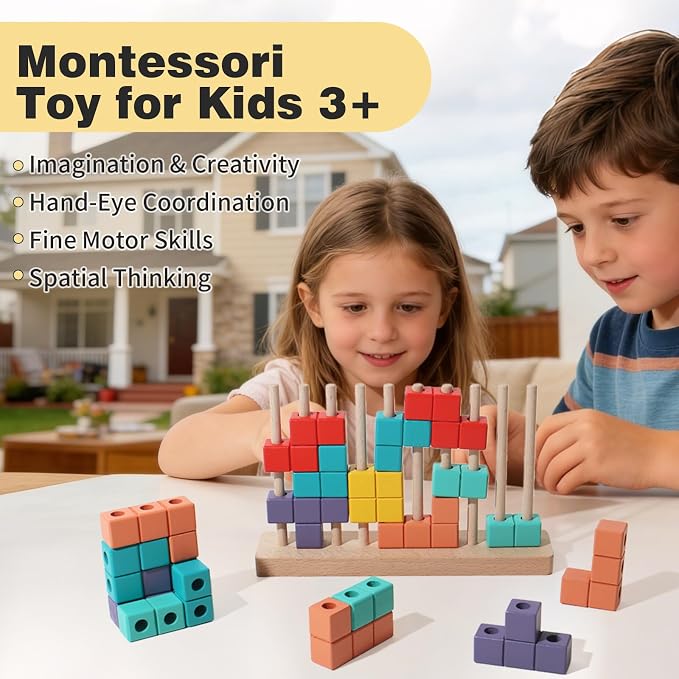 Wooden Block Puzzle, Montessori Toys Stacking Game, Preschool Educational Brain Teaser Puzzles for Toddlers and Kids Ages 3-5, Gift for Girls and Boys - Image 5