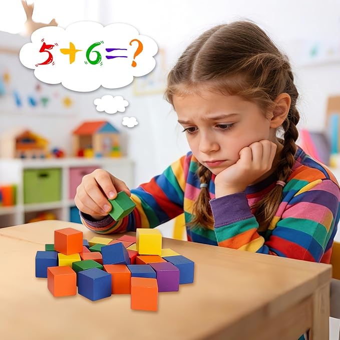 Offelec 108 Pack 1 Inch Wooden Blocks, 6 Colors STEM Math Sorting Toys, Wood Building & Stacking Blocks for Toddlers, Classroom Learning Wooden Cube Blocks, Creative Play & DIY Craft for Kids Ages 3+ - Image 6