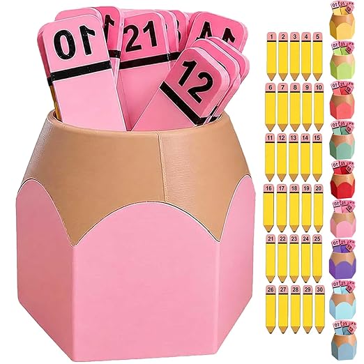 Pencil Number Counting Set, Number Matching Set 1-30, Reusable Math Manipulatives for Sequencing, Matching, Classroom Draws, Learning Games, Preschool and Elementary，Pink by Unknown