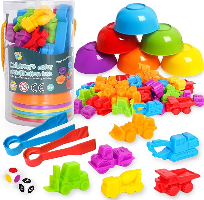Sorting Colors Counting Game for Kids Car Matching Toys with Sorting Cups and Games Dice, Montessori Preschool Learning Activities Gifts for Toddlers Kids 3 4 5 6 + by Kizh
