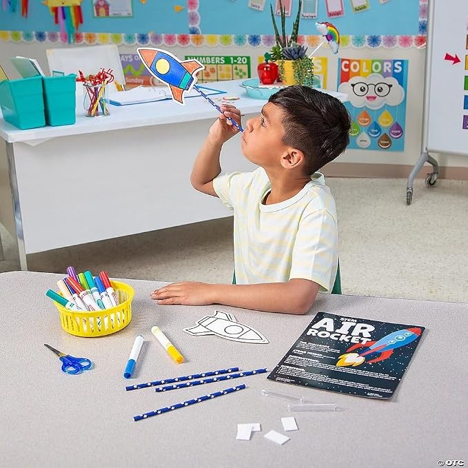 Fun Express STEM Color Your Own Air Rocket Craft Kit Makes 10 - Educational Science Kits for Kids Ages 4-8 | Space Toys & DIY Rocket Building Kit | Perfect Gifts for 5 6 7 Year Old Boys Girls - Image 3