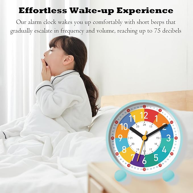 Analog Alarm Clock for Kids Learn to Tell Time, 12/24H Time, Gradual Alarm, Silent, Battery Operated with Press-to-Light Backlight, Ideal for Kids, Teens & Bedroom Decor - Image 3
