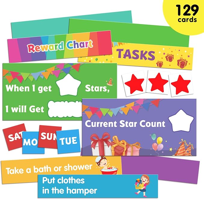 EAMAY Responsibility Pocket Chart | Toddler Routine, Kids Reward Board, Chores Chart, Visual Schedule, Autism Learning Materials for Home School, 129 Cards (32.5''x 25") - Image 3