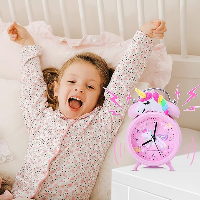 TCJJ Unicorn Alarm Clock for Girls Kids, Cute Bedroom Decoration, Non Ticking Silent Second Hand, w/Backlight Super Loud Twin Bell, for Kids Unicorn Gifts (Pink) - Image 6