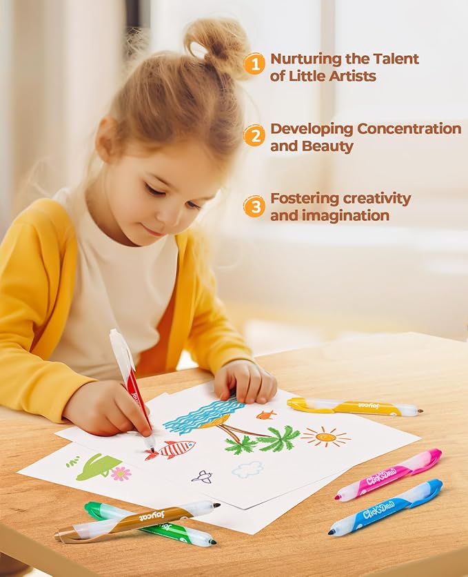 JoyCat Click & Draw Washable Markers for kids with Retractable Tips,10 Colors Markers Set,retractable marker for Toddlers Kids, Ideal arts & crafts supplies,coloring markers,Holiday Gifts for Kids.