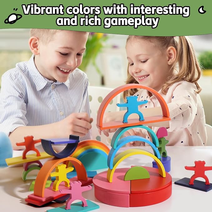 Dinhon 40-Piece Wooden Rainbow Stack Set, 4-in-1 Building Blocks preschoolers Early Development & Activity Toys Montessori Toys for Kids 1 2 3 4 Years and Older Gifts for Boys and Girls - Image 3