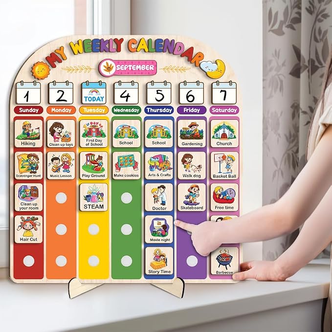 Wooden Weekly Calendar for Kids, Kids Weekly Planner, Large Week's Routine for Toddler, Daily Weekly Routine for Boys Girls Age 3+ (02) - Image 9