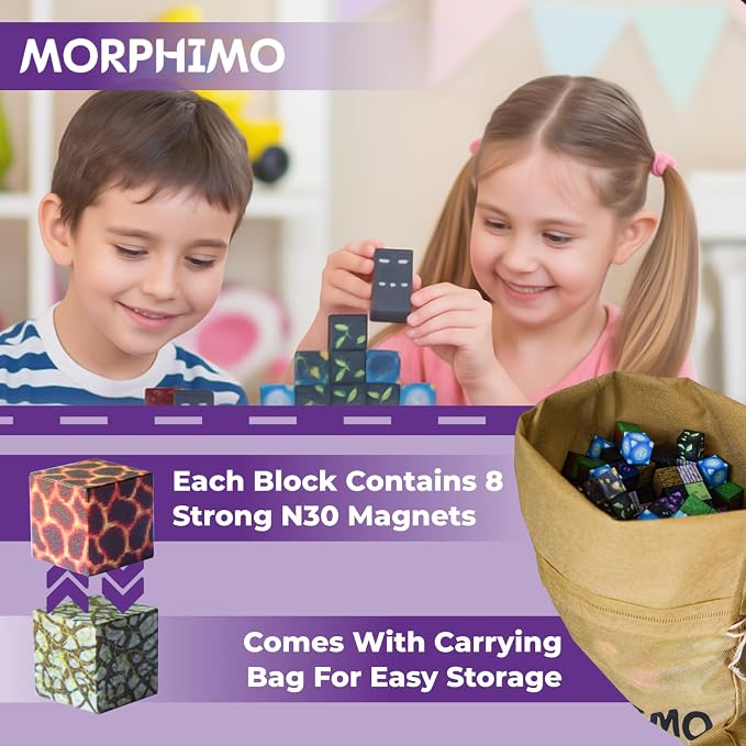 450 PCS Magnetic Building Blocks Set - Big STEM & Sensory Toy for Kids - Stacking Magnets - Instruction Book & Fabric Storage Bag - Shared Play Toy for Siblings & Friends - Image 4