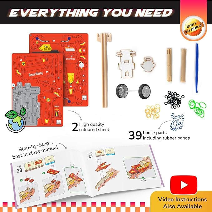 Smartivity DIY Speed CAR Toy for Kids Ages 6-12 | Build Your Own - F1 Racing Car with Launcher | Birthday Gift for Boys and Girls | STEM Learning Car Toys for 6,7,8,9,10,11,12 Years