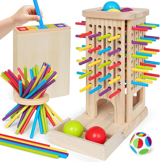 ROOCHKD Wooden Sorting Toy Montessori Color & Shape Sorter Class Activity Toddlers Fine Motor Game for Colors and Shapes Recognition, Birthday Thank You Gifts for Boys and Girls (Wood Sorting Tower)