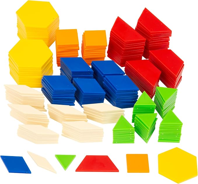 Kids First Math: Pattern Blocks Math Kit w/Activity Cards | 250 Colorful Plastic Geometric Blocks | Explore Geometry, Shapes, Division, Fractions & More | At-Home or Classroom Learning, Ages 3+ - Image 3