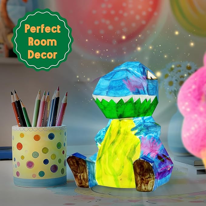 EPUMP Paint Your Own Dinosaur Lamp Kit - Rechargeable 1200mAh Night Light with 2 Light Modes, Arts and Crafts Painting Toys for Girls Boys, Art Supplies Birthday & Christmas Gifts for Kids Ages 3-12+