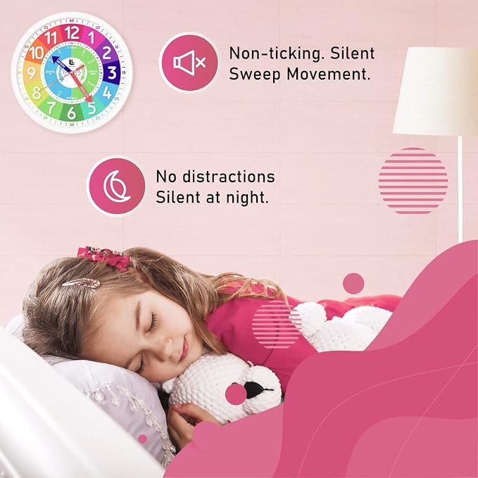 3D Kids Colorful Learning Wall Clock - Easy to Read - Telling Time Teaching Clock for Kids - Classroom Bedroom Wall Decor - Silent Analog Kids Clock for Homeschool, Playrooms, Nursery (12 inch) - Image 6