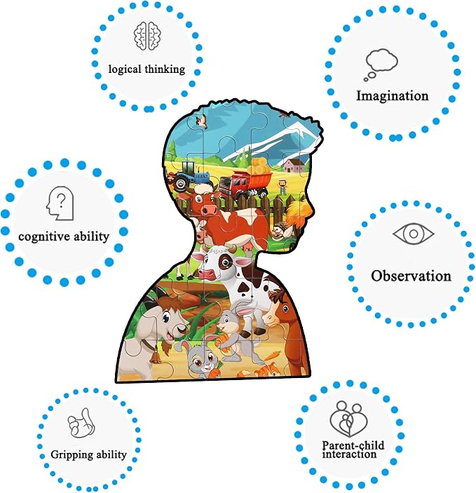 LELEMON Puzzles for Kids Ages 4-8 6-8 8-10 Farm Animals Jigsaw Puzzles Boys Girls Children Learning Educational Puzzles Portable Box Pack Toy 60 Pieces - Image 4
