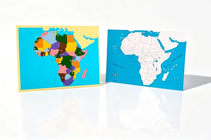 Premium Montessori Africa Puzzle Map with Control Cards – Wooden Geography Teaching Aid, 57cm (22.4in), Color-Coded Countries Knobbed, Sensorial Learning Toy for Kids Ages 3-6, Homeschool & Classroom - Image 2