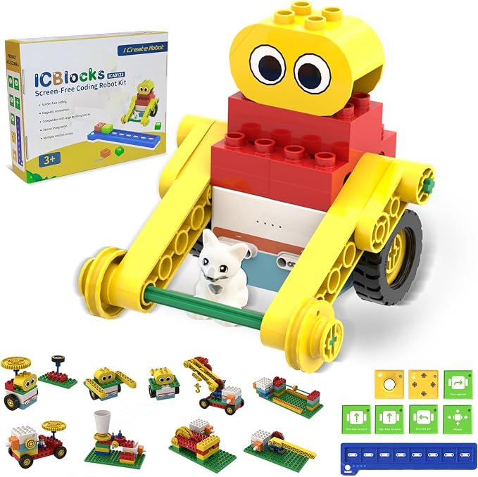 10-in-1 ICBlocks Screen-Free Coding Robot Kit for Kids, 85+ PCS Science Kits, Stem Robotics Building, Educational Coding Projects Gifts for Boys & Girls Ages 3-6 Years by ICreateRobot