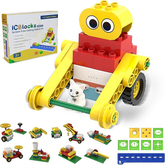 10-in-1 ICBlocks Screen-Free Coding Robot Kit for Kids, 85+ PCS Science Kits, Stem Robotics Building, Educational Coding Projects Gifts for Boys & Girls Ages 3-6 Years by ICreateRobot