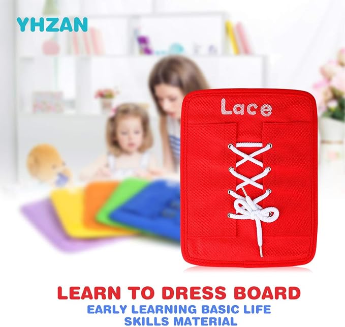YHZAN Learn to Tie Your Shoes Dressing Board Montessori Mobile Sensory Board Travel Therapist Life Skills Development Toy - Zip,Button,Snap,Buckle,Lace & Tie for Preschool Toddler 3-8 Years Old - Image 2