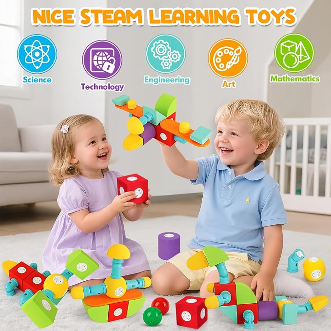 Hodurgyi 26 PCS Magnetic Foam Blocks, STEM Preschool Toys for Children, Magnetic Building Blocks for Toddlers, Kids Bath Toys and Montessori Sensory Toys, Birthday for Boys & Girls Age 3 4 5 6+ - Image 2