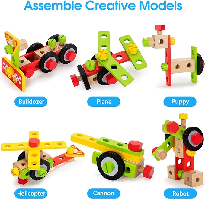 Kids Tool Set Toy with Drill, Stem Montessori Toys for 3 4 5 Years Old Boy Girl, 44 Pcs Wooden Toddler Tool Kits Inc Box, Learning Educational Construction Toy (Pack of 3) - Image 4