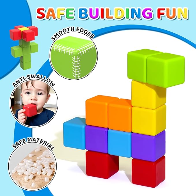 Magnetic Building Blocks Large, 1.65 inch Stacking Cubes for Toddlers - Image 2