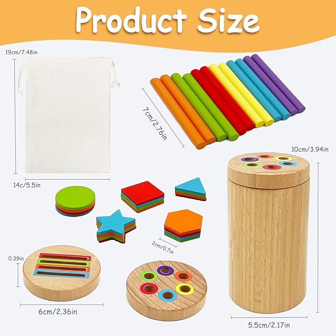 Montessori Shape & Color Sorting Montessori Toys for Toddlers 3, Wooden Fine Motor Skills Sensory Toy Preschool Learning Toys Travel Gift for Boys and Girls (Wooden Set) - Image 6