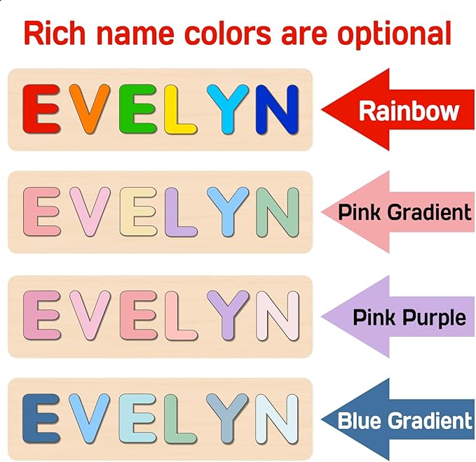 Name Puzzle for Kids Personalized, 1st Birthday Girl and Boy, Custom Baby Easter Gifts with Engraved Text on Back, Montessori Learning Toys for Boy & Girl (Blue Gradient)