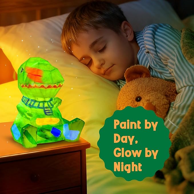 EPUMP Paint Your Own Dinosaur Lamp Kit - Rechargeable 1200mAh Night Light with 2 Light Modes, Arts and Crafts Painting Toys for Girls Boys, Art Supplies Birthday & Christmas Gifts for Kids Ages 3-12+