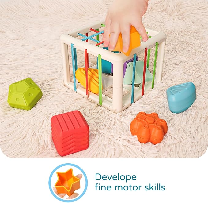 LiKee Montessori Activity Cube Toy, Sensory Shapes for Baby 12M+ - Image 3