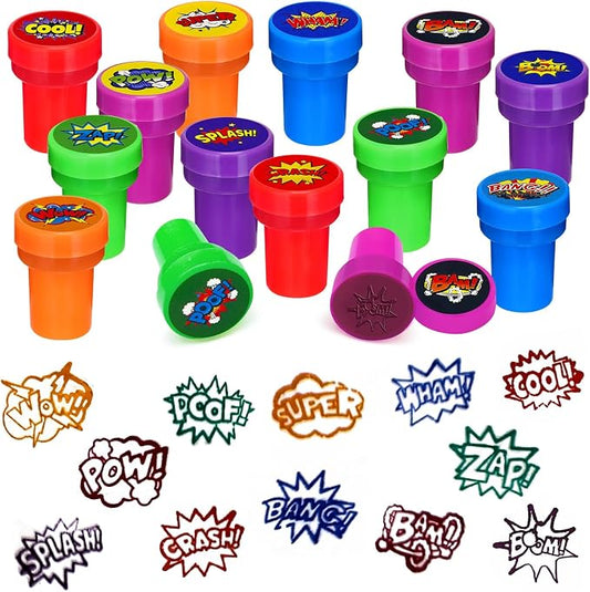 Cinrobiye 24 Pcs Hero Stampers Party Favor Set, Cute Superhero Stamps for Kids Birthday Party, Classroom Rewards, Carnival Prizes, Goody Bag Fillers, Super Hero Themed Party Supplies by Cinrobiye