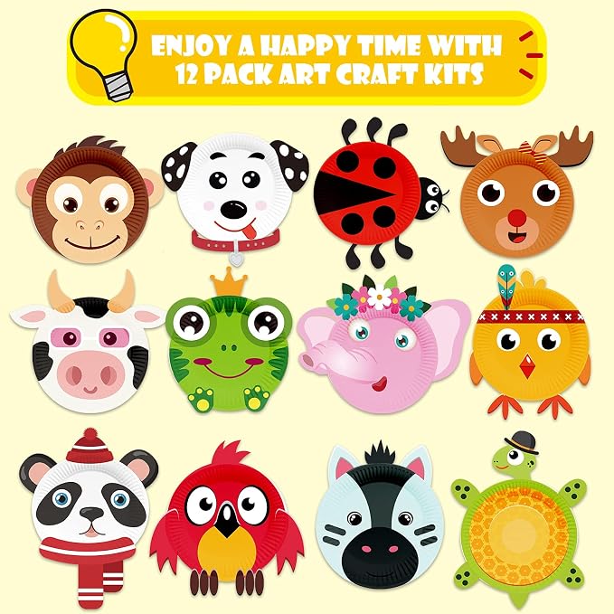 V-Opitos Arts and Crafts Kits for Kids, 12 Pack Simple Animal Paper Plate Crafts for Toddler Age of 2, 3, 4, 5 Years Old, Fun Preschool Classroom Activity Project for Boy & Girl - Image 2