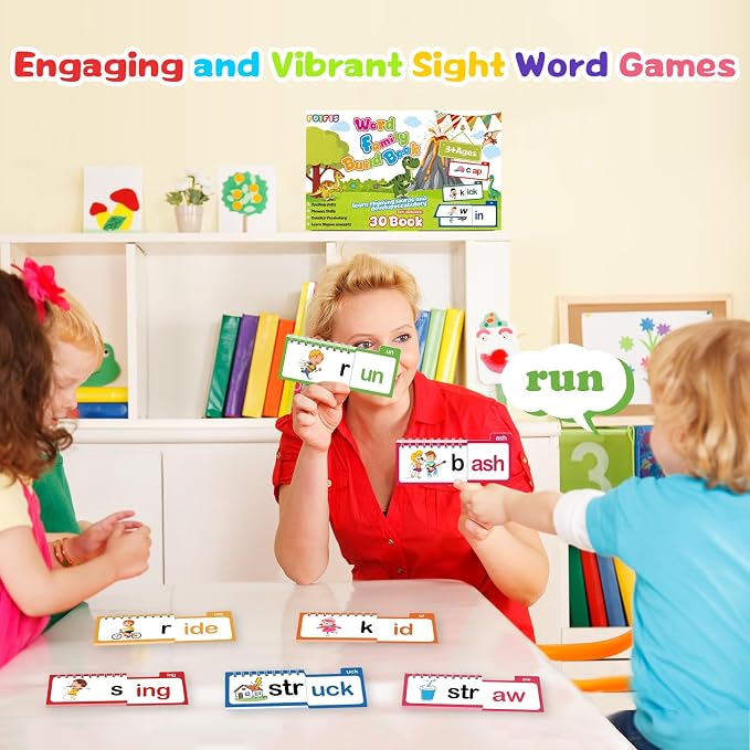 Word Family Build Book, 30 Read and Rhyme Flip Activity Book, Dinosaur ABC Learn to Read Phonics Flash Cards for Preschool/Kindergarten, CVC Words Reading Games for Kids Ages 3-8 - Image 2