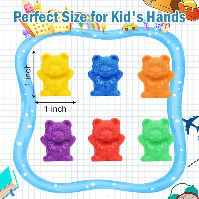 Timoo 120 Pcs Rainbow Counting Bears Math Manipulatives Color Sorting Bears Counting Bears (Green & Purple & Blue & Orange & Red & Yellow) - Image 5