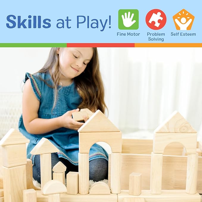 Melissa & Doug Standard Unit Solid-Wood Building Blocks With Wooden Storage Tray (60 pcs)