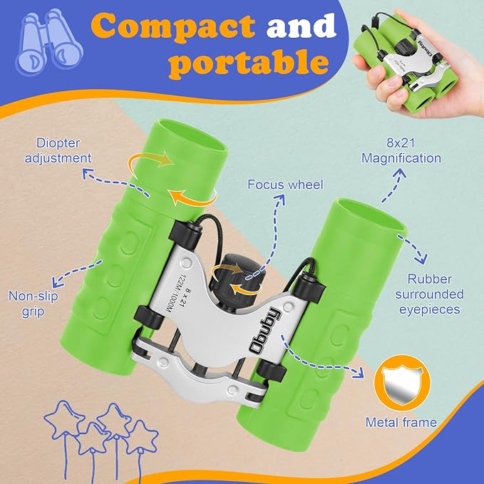 Real Binoculars for Kids Gifts for 3-12 Years Boys Girls 8x21 High-Resolution Optics Compact Toy Binocular for Bird Watching,Travel, Camping - Image 5