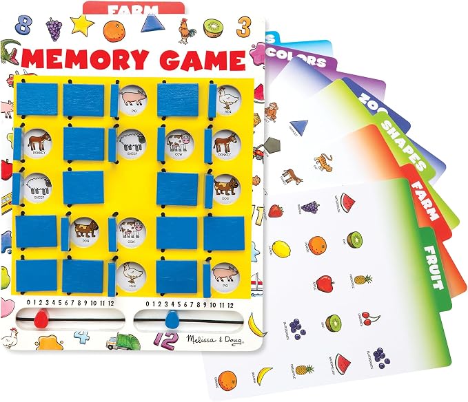 Melissa & Doug Flip-to-Win Portable Wooden Travel Game Board with 25 Flaps & 7 Double-Sided Memory Game Cards—Animals, Colors, Fruits, Shapes & Much More—Preschool Toys for Kids Ages 5+ by Unknown