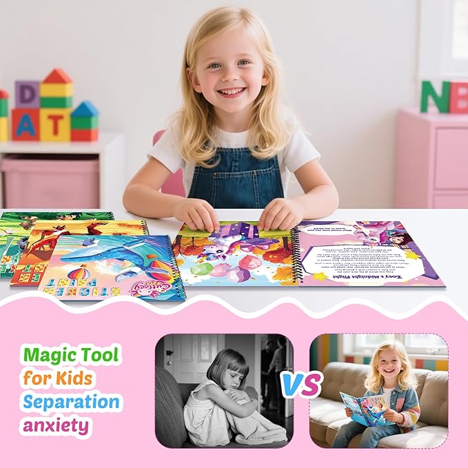 4Pcs Puzzle Sticker Book for Toddlers 3-8, Early Learning Paint by Sticker with Story - Travel Activity Puzzle Toy for Kids Screen Free Educational, Separation Anxiety - Airplane Car Road Trip Gifts