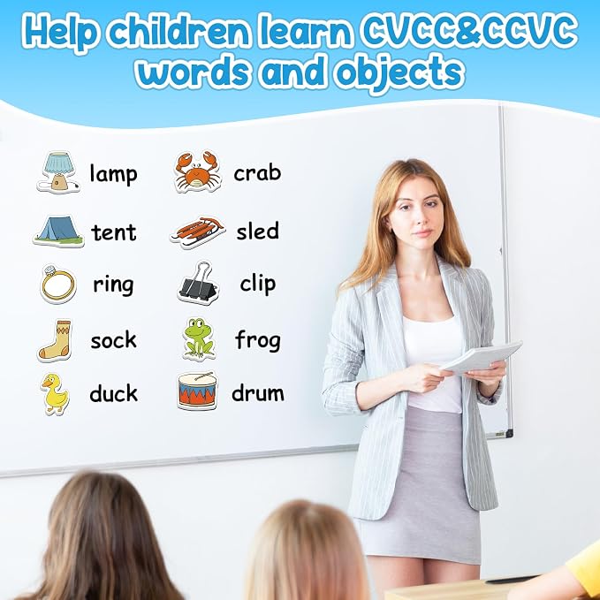 Kasfalci CVCC & CCVC Word Games, 50 Magnetic Foam Objects Fridge Magnets for Kids, Speech Therapy Toys for Toddler, Learn to Read Spelling Reading Learning Phonics for Preschool Kindergarten Classroom - Image 2