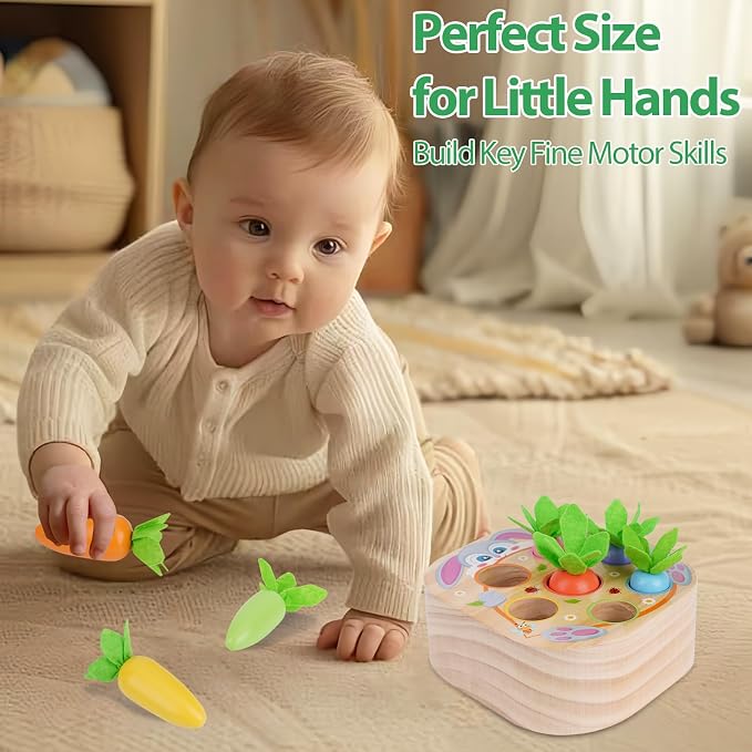 Montessori Toys for 2 3 Year Old Toddlers | Wooden Carrot Harvest Game - Image 4
